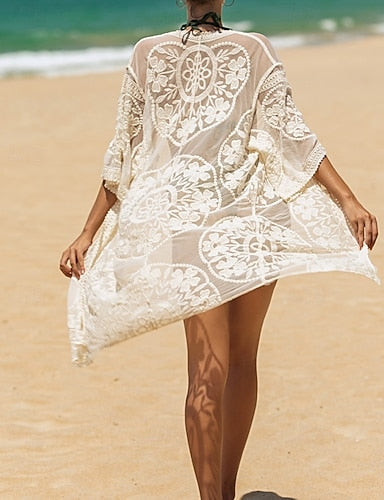 Swimwear Cover Up Rash Guard Swimsuit Lace Vacation Beach Wear Color Long Sleeve Bathing Suits