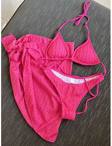 Swimwear Bikini Three Piece Skirt Swimsuit Slim Backless Vacation Beach Wear Color Halter Neck Sleeveless Bathing Suits