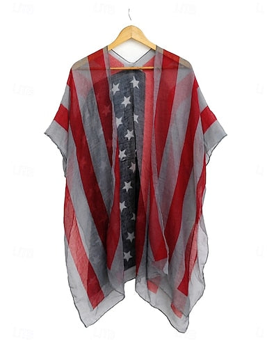 Swimwear Cover Up Swimsuit Vacation Beach Wear Flag V Neck Long Sleeve Bathing Suits