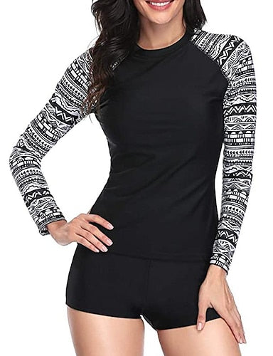 Rash Guard Swimsuit Two Piece Swimsuit Tropical With Boy Shorts Spandex Upf50+ Quick Dry Lightweight Long Sleeve Swimwear Bathing Suit Surfing Beach Water Sports Summer