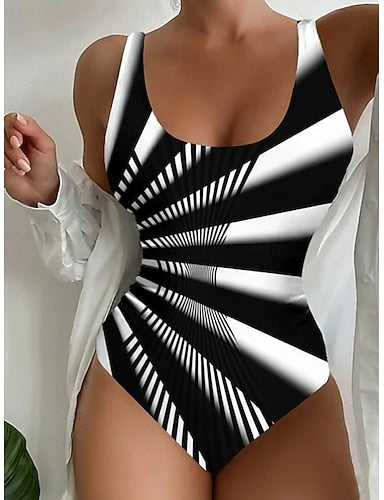 One Piece Swimsuit Slimming Colorblock Monokini Briefs Tummy Control High Waist Slim Backless Vacation Ombre Graphic U Neck Sleeveless Bathing Suits