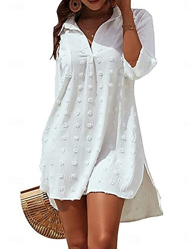 Swimwear Cover Up Swim Dress Dress Swimsuit Ruched Vacation Beach Wear Plain V Neck Sleeveless Bathing Suits