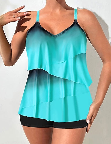 Swimwear 2 Piece High Waist Swimsuit Backless Vacation Beach Wear Ombre V Neck Sleeveless Bathing Suits