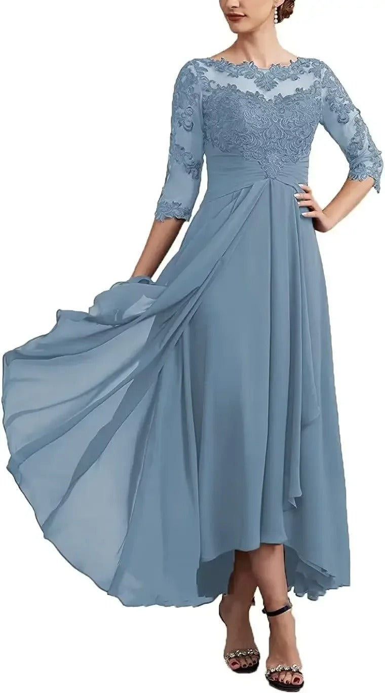SL | robe maxi en mousseline de soie avec manches transparentes longueur midi