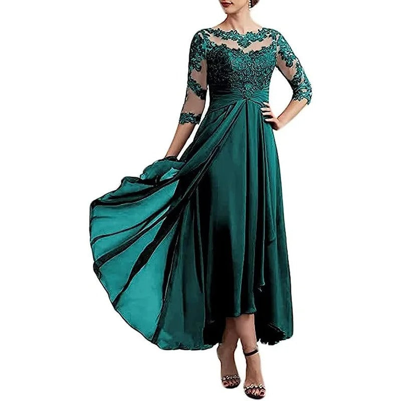 SL | robe maxi en mousseline de soie avec manches transparentes longueur midi