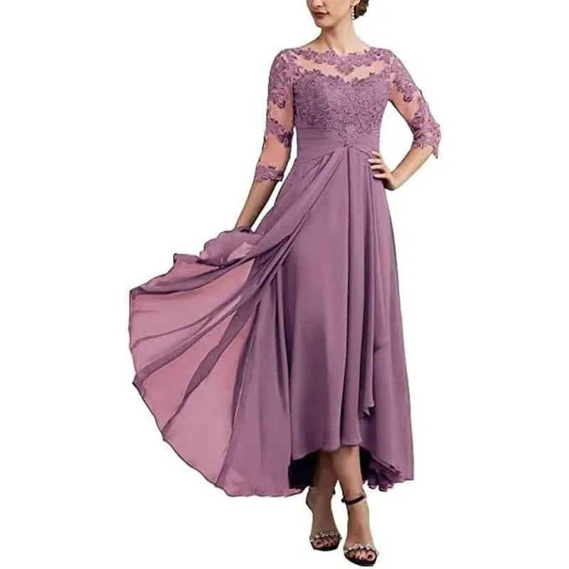 SL | robe maxi en mousseline de soie avec manches transparentes longueur midi