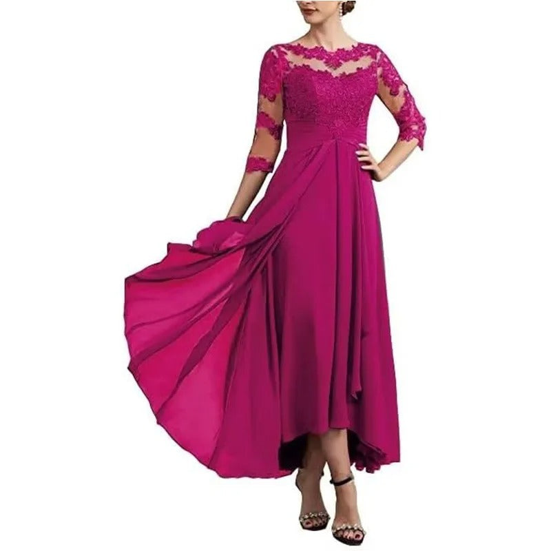 SL | robe maxi en mousseline de soie avec manches transparentes longueur midi