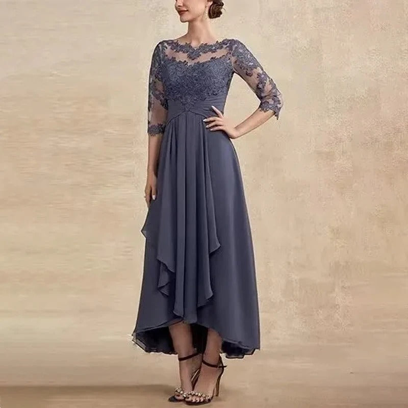 SL | robe maxi en mousseline de soie avec manches transparentes longueur midi