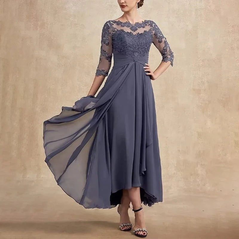 SL | robe maxi en mousseline de soie avec manches transparentes longueur midi