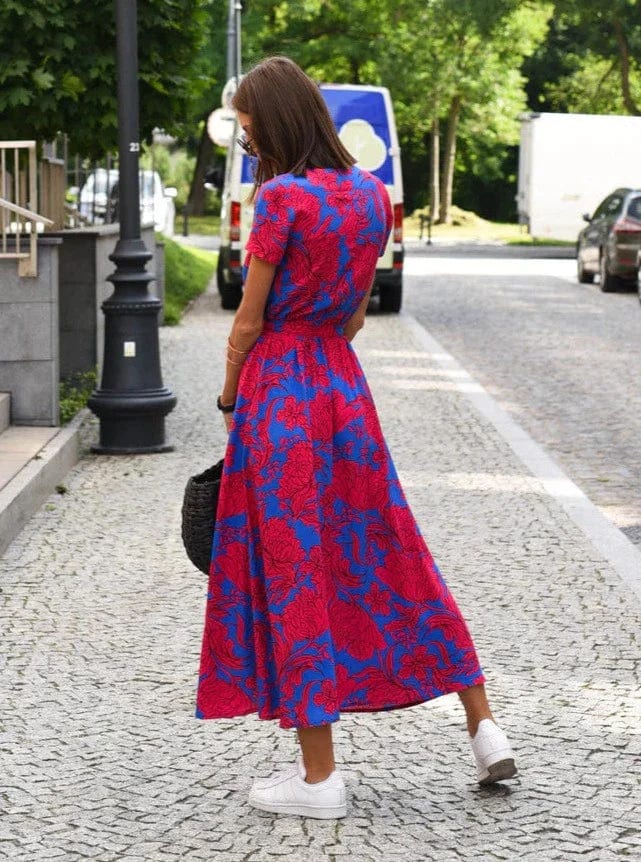 SL | Elégante robe midi d'été à fleurs multicolores