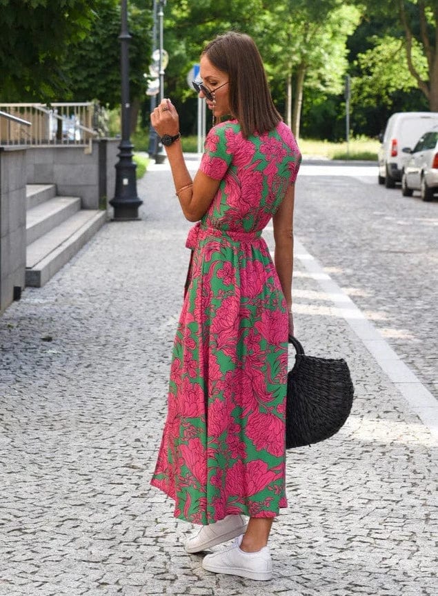 SL | Elégante robe midi d'été à fleurs multicolores