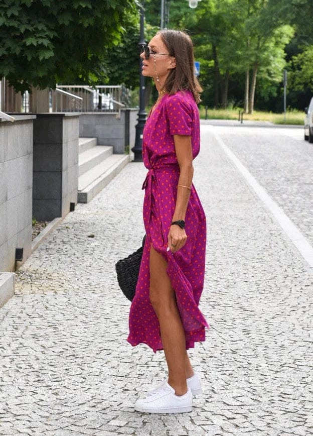 SL | Elégante robe midi d'été à fleurs multicolores