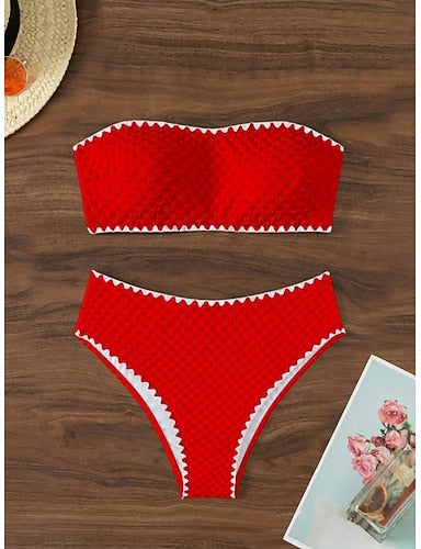 Swimwear Bikini 2 Piece Cheeky Swimsuit Slim Backless Vacation Beach Wear Color Strapless Sleeveless Bathing Suits