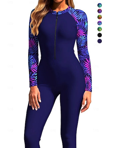 Standard Rash Guard Full Body Rash Guard One Piece Surfing Suit Tropical Zip Up With Built in Bra Front Zip Uv Sun Protection Full Coverage Upf50+ Long Sleeve Full Body Swimwear