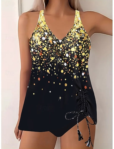 Tankini 2 Piece Swimsuit Cheeky Tummy Control High Waist Slim Backless Vacation Beach Wear Ombre Butterfly V Neck Sleeveless Bathing Suits