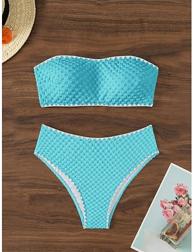 Swimwear Bikini 2 Piece Cheeky Swimsuit Slim Backless Vacation Beach Wear Color Strapless Sleeveless Bathing Suits