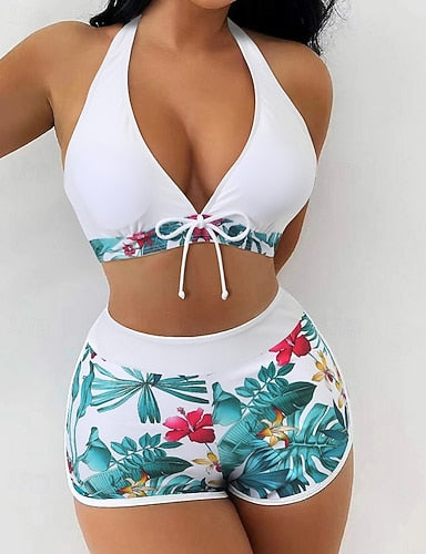 Standard Surfing Tankinis & Bikinis Halter Bikini Top Bathing Suit Tropical Open Back Uv Protection Elastic Sleeveless Swimwear Surfing Diving Swimming Summer
