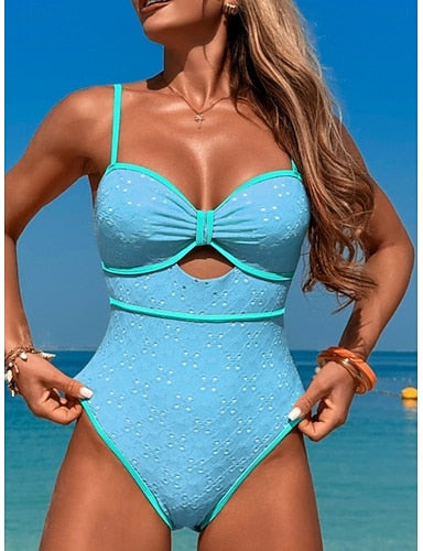 One Piece Swimsuit Cutout Monokini High Cut Tummy Control High Waist Slim Backless Vacation Beach Wear Graphic V Neck Sleeveless Bathing Suits
