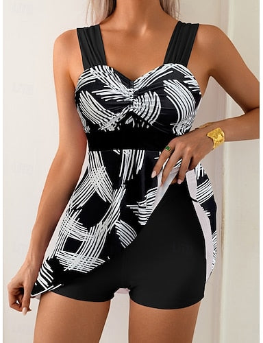 Swimwear Tankini 2 Piece Shorts Swimsuit Tummy Control High Waist Slim Backless Vacation V Neck Sleeveless Bathing Suits