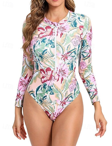 Rash Guard Bathing Suit Swimsuits Tropical Zip Up Ultra Light (ul) Uv Protection Elastic Long Sleeve Swimwear Surfing Snorkeling Spring