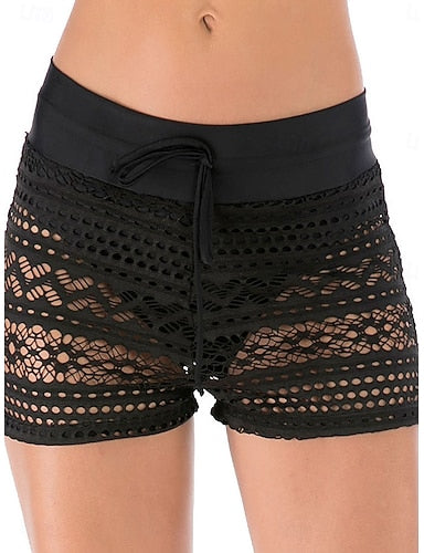 Swimwear Swim Shorts Stretchy Boxer Shorts Briefs Swimsuit Cutout Drawstring Vacation Beach Wear Plain Sleeveless Bathing Suits