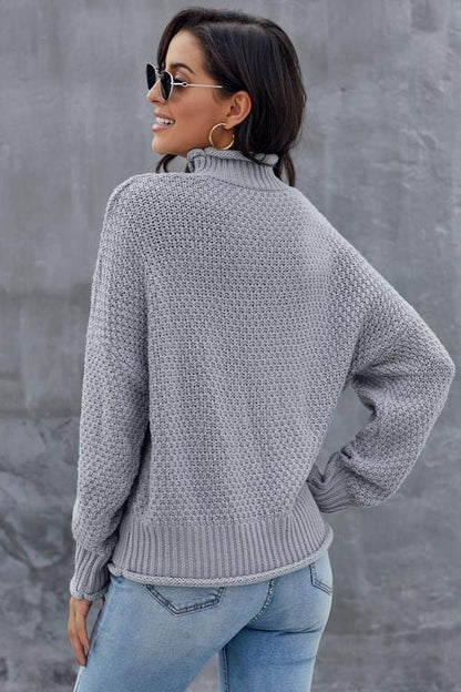 EP | MW Pullover gris pour femme, col roulé à manches longues