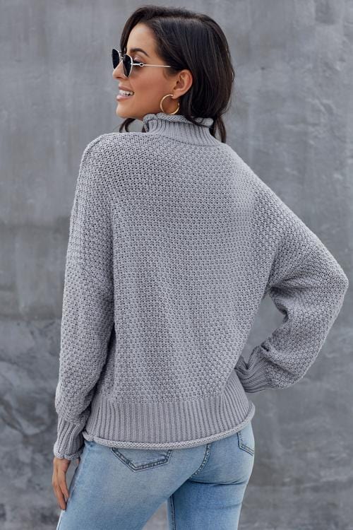 EP | MW Pullover gris pour femme, col roulé à manches longues