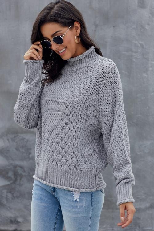 EP | MW Pullover gris pour femme, col roulé à manches longues