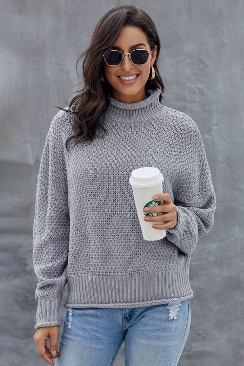 EP | MW Pullover gris pour femme, col roulé à manches longues