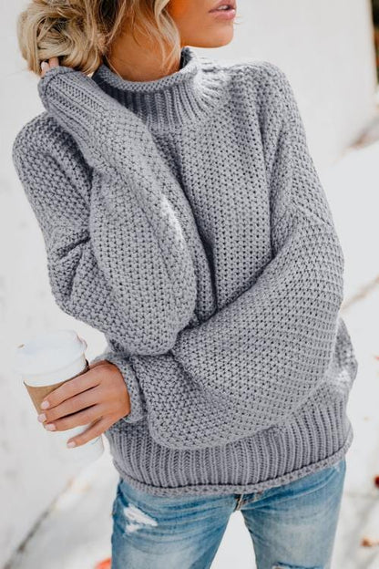 EP | MW Pullover gris pour femme, col roulé à manches longues