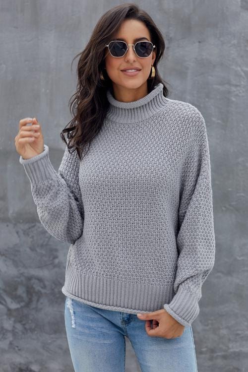 EP | MW Pullover gris pour femme, col roulé à manches longues