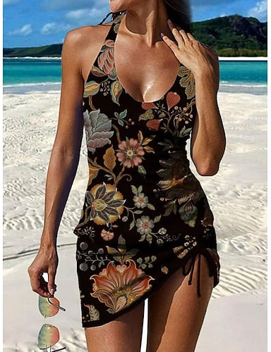 Swimwear Tankini Skirt Swimsuit Vacation Graphic Sleeveless Bathing Suits