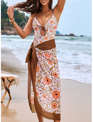 One Piece Swimsuit Cutout With Skirt Monokini Tummy Control High Waist Slim Backless Vacation Beach Wear V Neck Sleeveless Bathing Suits