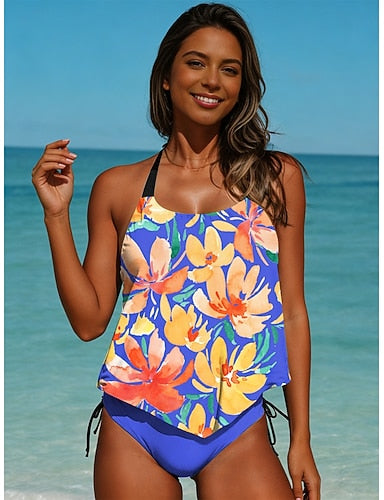 Swimwear Tankini 2 Piece Briefs Swimsuit Backless Vacation Beach Wear Graphic Halter Neck Sleeveless Bathing Suits