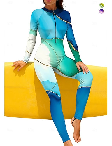 Regular Rash Guard Full Body Rash Guard Bathing Suit Geometric Marble With Built in Bra Front Zip Uv Sun Protection Full Coverage Upf50+ Full Body Swimwear Surfing Canoeing Beach Summer