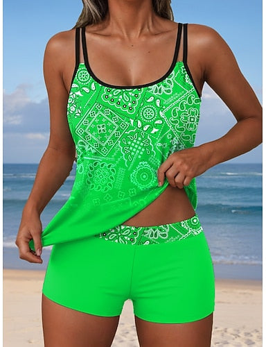 One Piece Swimsuit Slimming Monokini High Cut Tummy Control High Waist Slim Backless Vacation Ombre Graphic U Neck Sleeveless Bathing Suits