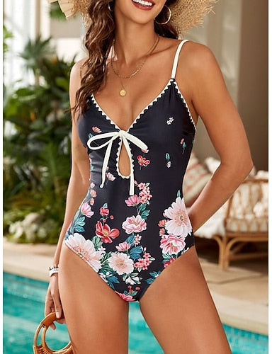 One Piece Swimsuit Slimming Cutout Monokini Briefs Tummy Control High Waist Slim Backless Vacation Beach Wear V Neck Sleeveless Bathing Suits