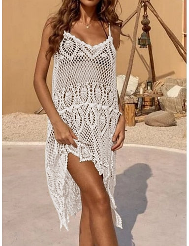 Cover Up Swimsuit Dress Cut Out Vacation Beach Wear Color V Neck Sleeveless Bathing Suits