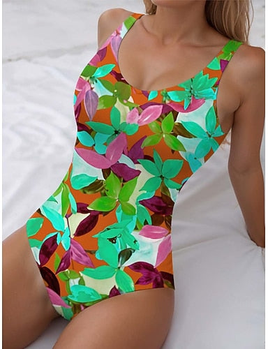 One Piece Swimsuit Slimming Monokini Backless Tummy Control High Waist Slim Vacation Beach Wear Ombre U Neck Sleeveless Bathing Suits