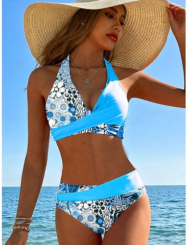 Bikini 2 Piece Swimsuit Cheeky Stylish Graphic Sleeveless Bathing Suits
