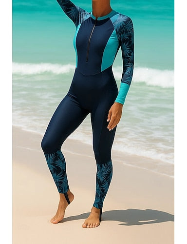 Rash Guard Full Body Swimwear Dive Skin Suit Patchwork Front Zip Upf50+ Quick Dry High Elasticity Long Sleeve Swimwear Surfing Diving Snorkeling Summer