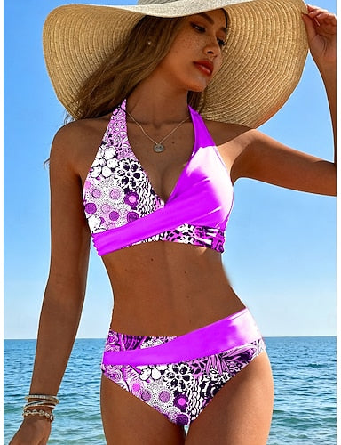 Bikini 2 Piece Swimsuit Cheeky Stylish Graphic Sleeveless Bathing Suits