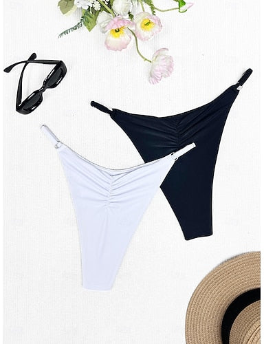Two Piece Swimwear Bikini Bottom Thong Swimsuit High Waist Vacation Beach Wear Color Halter Neck Sleeveless Bathing Suits