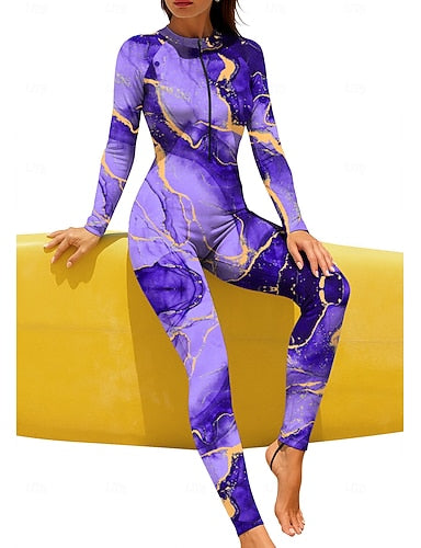Regular Rash Guard Full Body Rash Guard Bathing Suit Marble With Built in Bra Front Zip Uv Sun Protection Upf50+ Stretchy Full Body Swimwear Surfing Canoeing Beach Summer