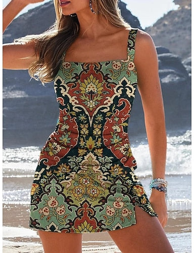 Swimwear Tankini Skirt Swimsuit Vacation Graphic Sleeveless Bathing Suits