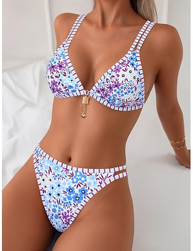 Bikini 2 Piece Swimsuit Cheeky Slim Backless Vacation Beach Wear V Neck Sleeveless Bathing Suits