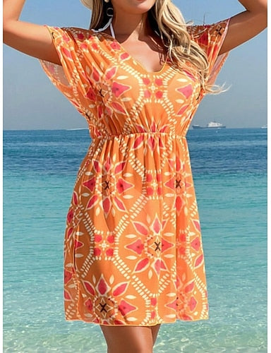 Swimwear One Piece Monokini Swimsuit Tummy Control High Waist Slim Backless Vacation Beach Wear Leopard V Neck Sleeveless Short Sleeves Bathing Suits