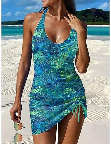 Swimwear Tankini Skirt Swimsuit Vacation Graphic Sleeveless Bathing Suits