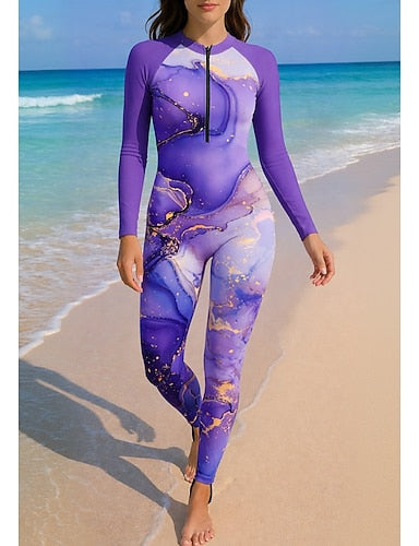 Rash Guard Full Body Swimwear Dive Skin Suit Gradient Front Zip Upf50+ Quick Dry High Elasticity Long Sleeve Swimwear Surfing Diving Snorkeling Summer