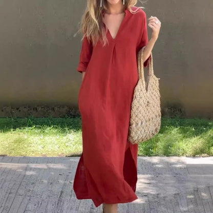 SL | Robe en lin avec décolleté en V et poche
